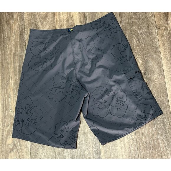RS Surf Swim Trunks Men's 34 Gray Hawaiian Floral Surf Bathing Suit Beach - Picture 6 of 8